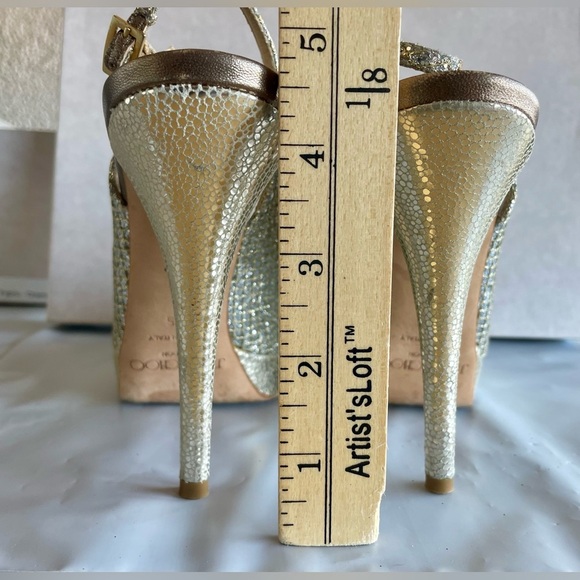 Womens Jimmy Choo Nova Champagne Glitter Peep Toe Slingback Heels 35/6 - Picture 7 of 10